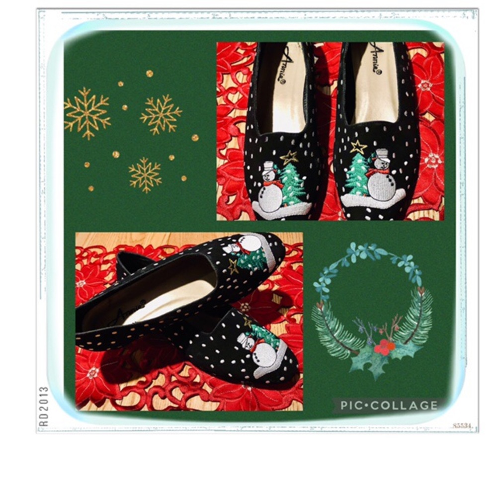 Black Suede Christmas Snowman Shoes! Worn 3 times!